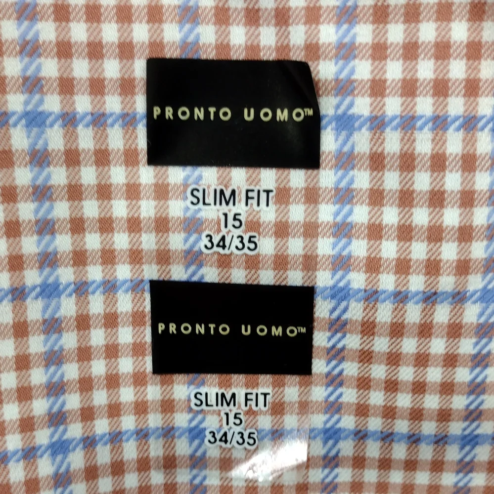 NWT Pronto Uomo Plaid Slim Fit Button Shirt Men's 15 Red Blue Office Career